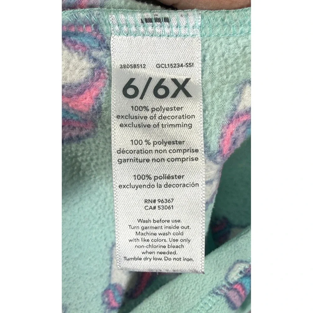 Oshkosh B'Gosh Girls Fleece Pullover 6X Aqua Blue Unicorn Print Quarter Zip Fall